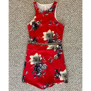 Red Floral Two Piece size XS
